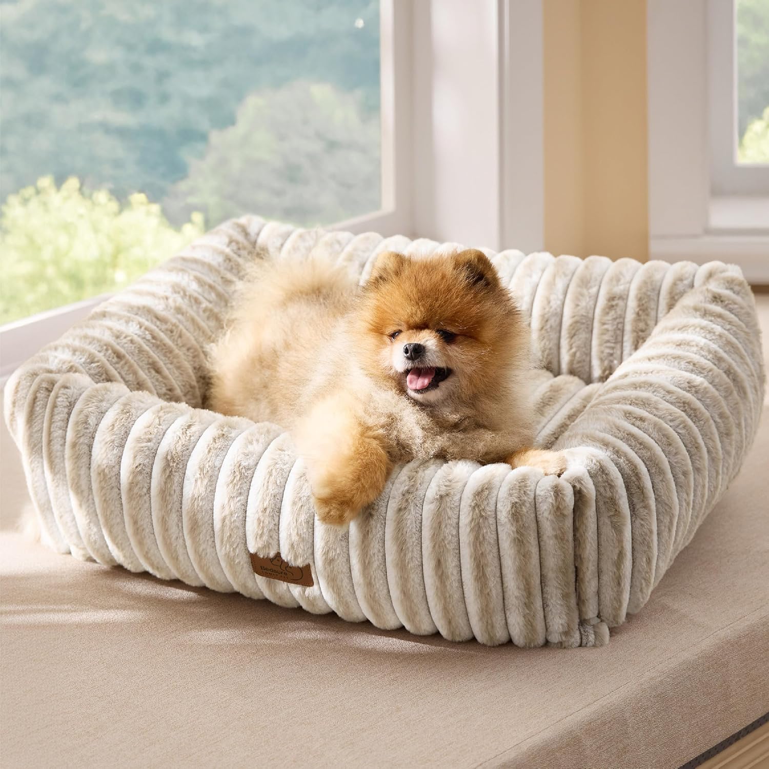 Bedsure ComfyFleece™ Cute Dog Beds Large Sized Dog Washable, 36in Blush Pink, Furry Big Square Pet Beds, Washable Aesthetic