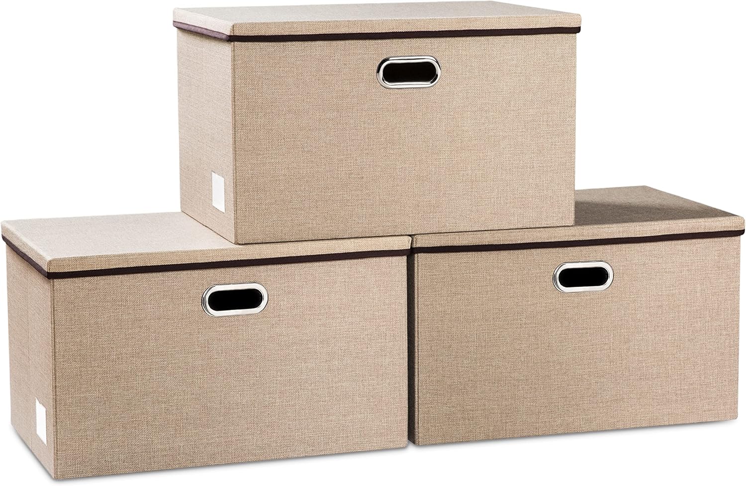 PRANDOM Large Collapsible Storage Bins with Lids 3-Pack Linen/Cotton Blend Foldable Storage Boxes Organizer Containers Baskets Cube with Cover for