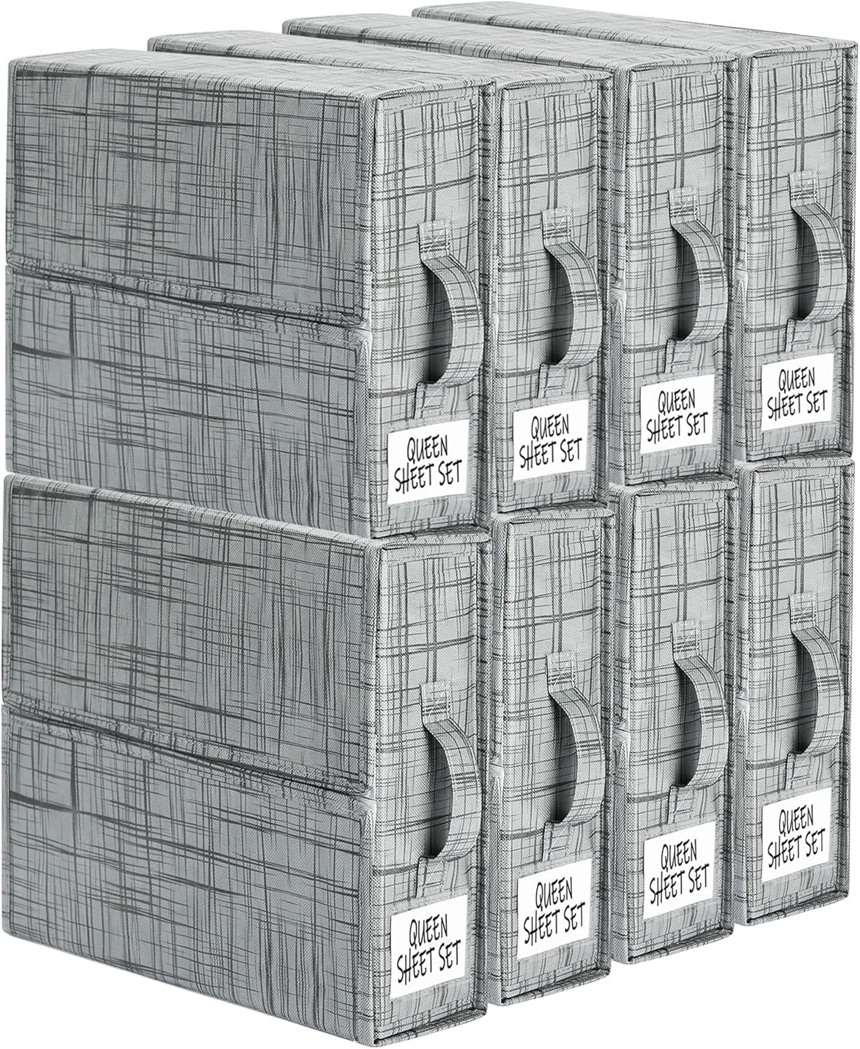 SUOCO SheetCube Bed Sheet Organizers and Storage 6 Pack, Foldable Linen Closet Organizer with Window and Label