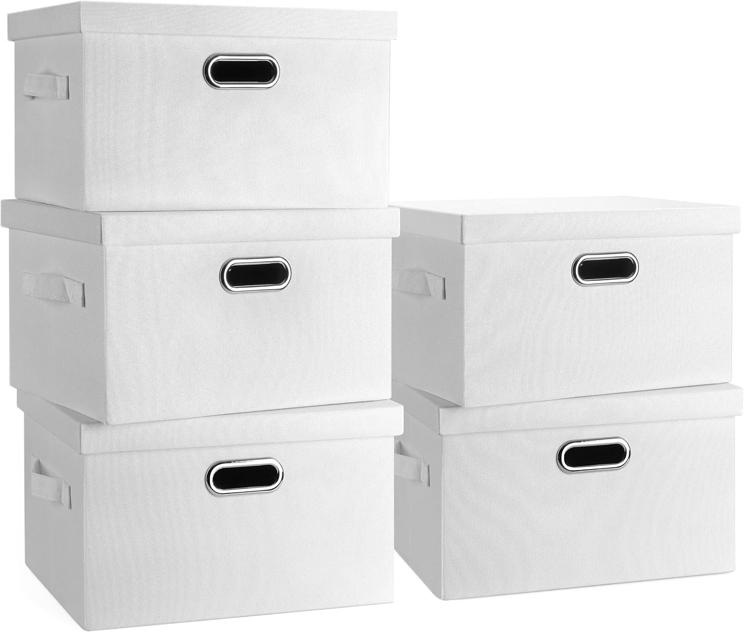 Graciadeco Large Quart Collapsible Stackable Storage Bins with Lids, 3 Packs Beige Linen Fabric Closet Boxes with Lids