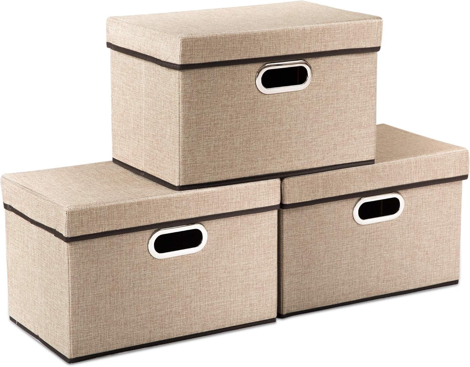 PRANDOM Large Collapsible Storage Bins with Lids 3-Pack Linen/Cotton Blend Foldable Storage Boxes Organizer Containers Baskets Cube with Cover for