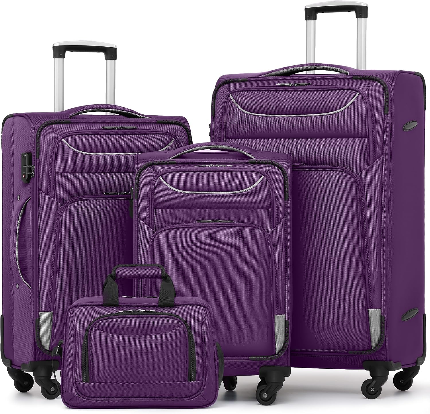 Coolife Luggage 4 Piece Set Suitcase TSA Lock Spinner Softshell lightweight (black+red)