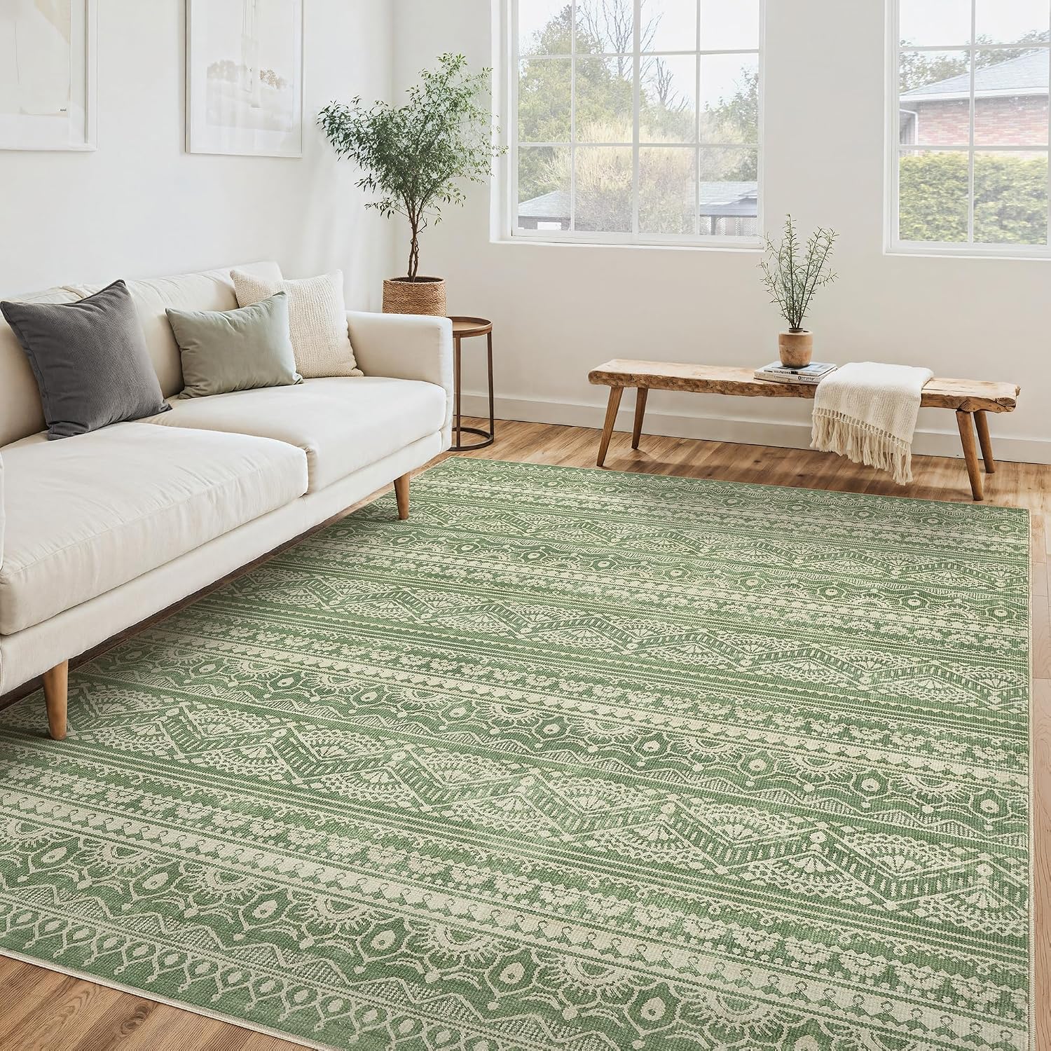 Tortania Area Rug Living Room Rugs - 10x12 Washable Large Soft Neutral Boho Moroccan Bohemian Farmhouse Rug Indoor Floor Carpet for Bedroom Under