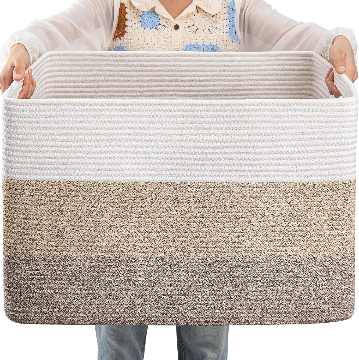 OIAHOMY Large Blanket Basket, 22"x17"x12" Laundry Baskets, Nursery Blanket Storage Living Room, Toy Storage With Handle