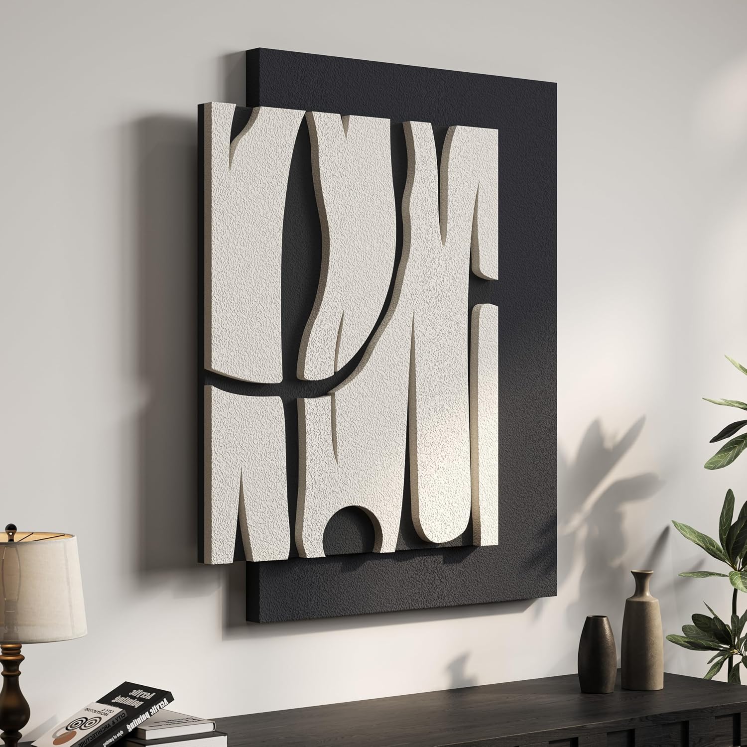 Large 3D Textured Framed Boho Modern Neutral Abstract Wall Art for Living Room, 3 Piece Black White Brown Paintings Artwork for Walls