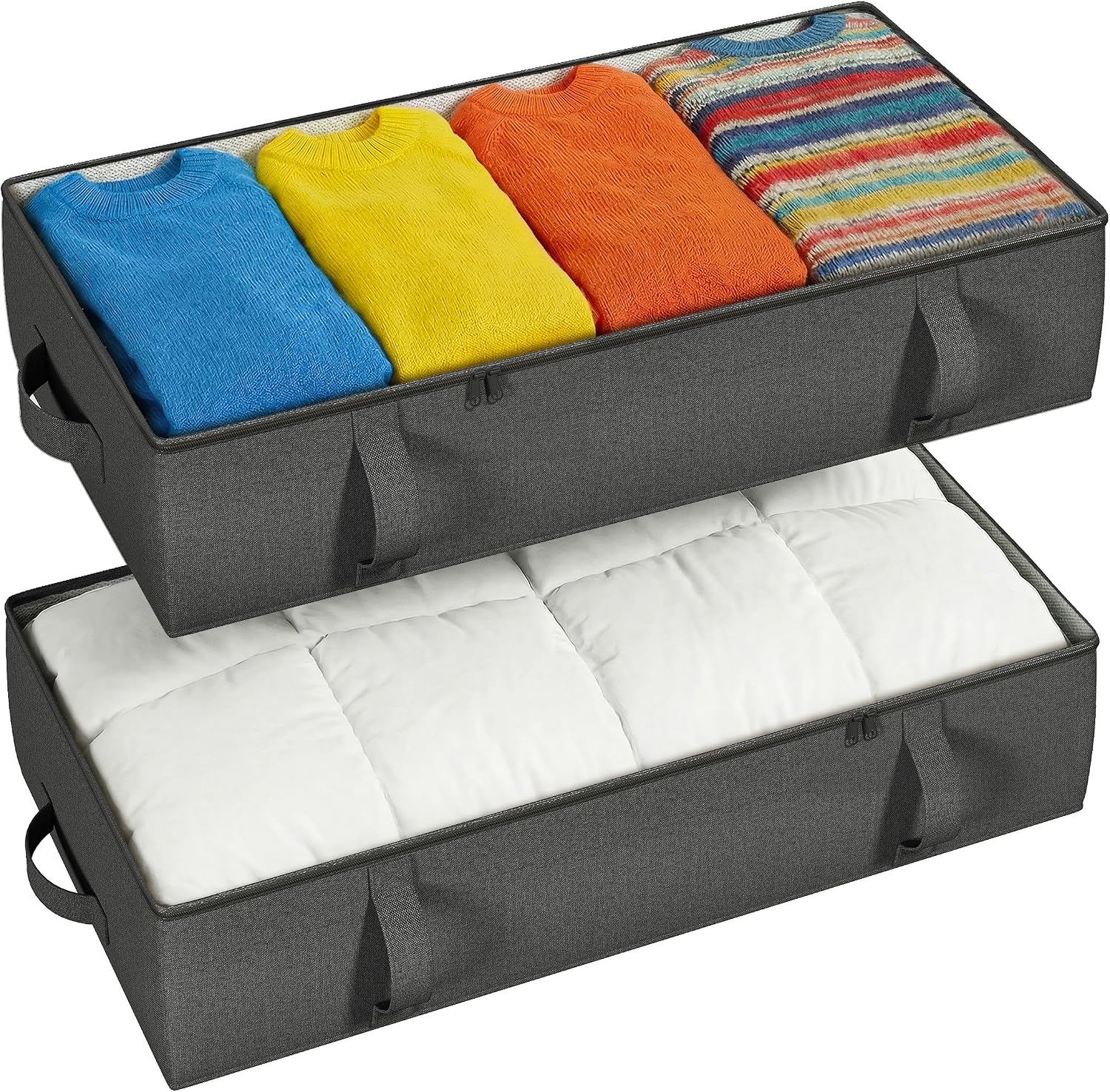 TidyCorner 2-Pack Under Bed Storage Containers, 8 Inches Tall Underbed Clothes Storage Organizer Bin with Sturdy Sidewalls/Bottom