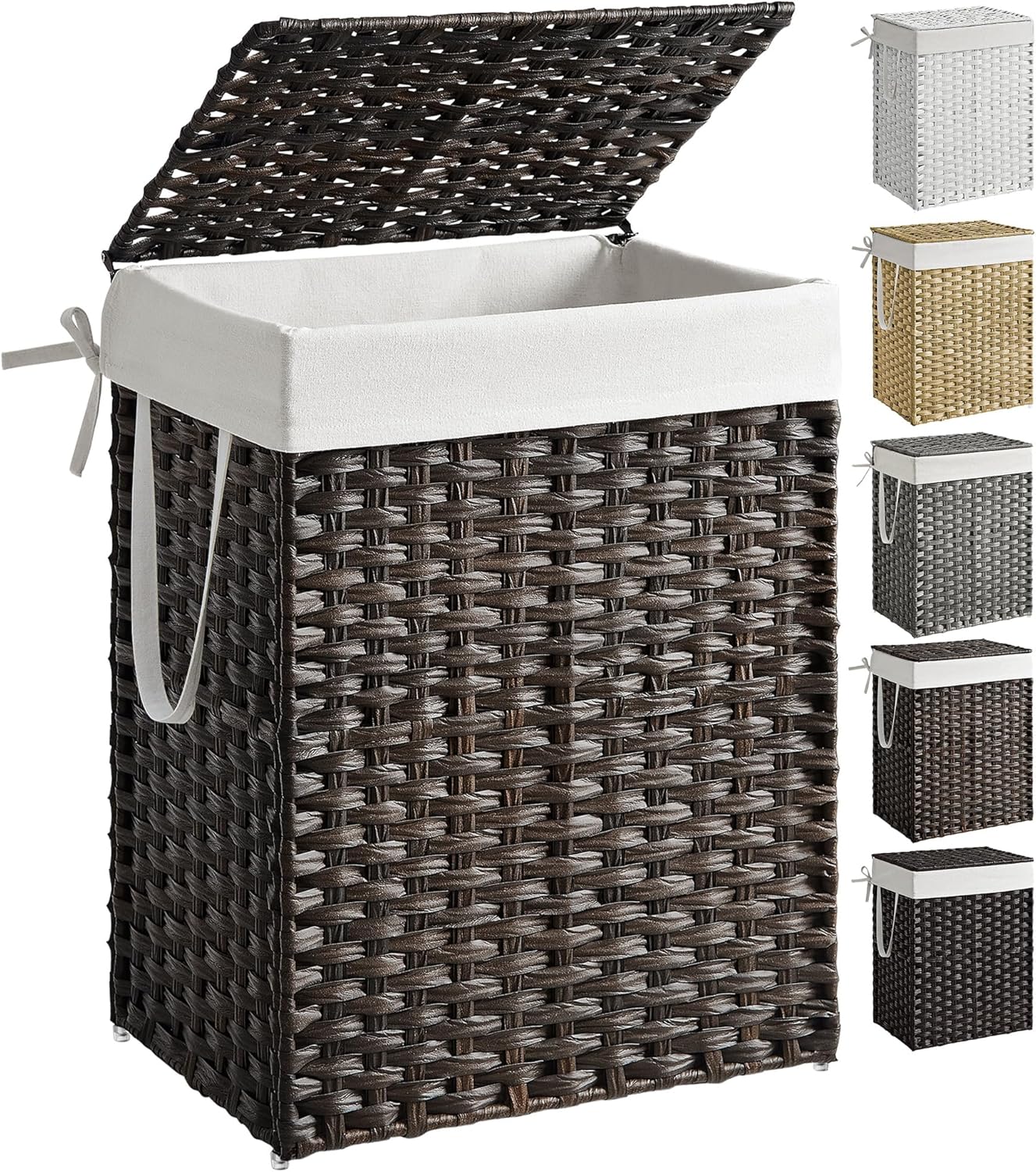 SONGMICS Laundry Hamper with Lid, 23.8 Gallon (90 L) Synthetic Rattan Clothes Laundry Basket with Lid and Handles, Foldable, Removable Liner