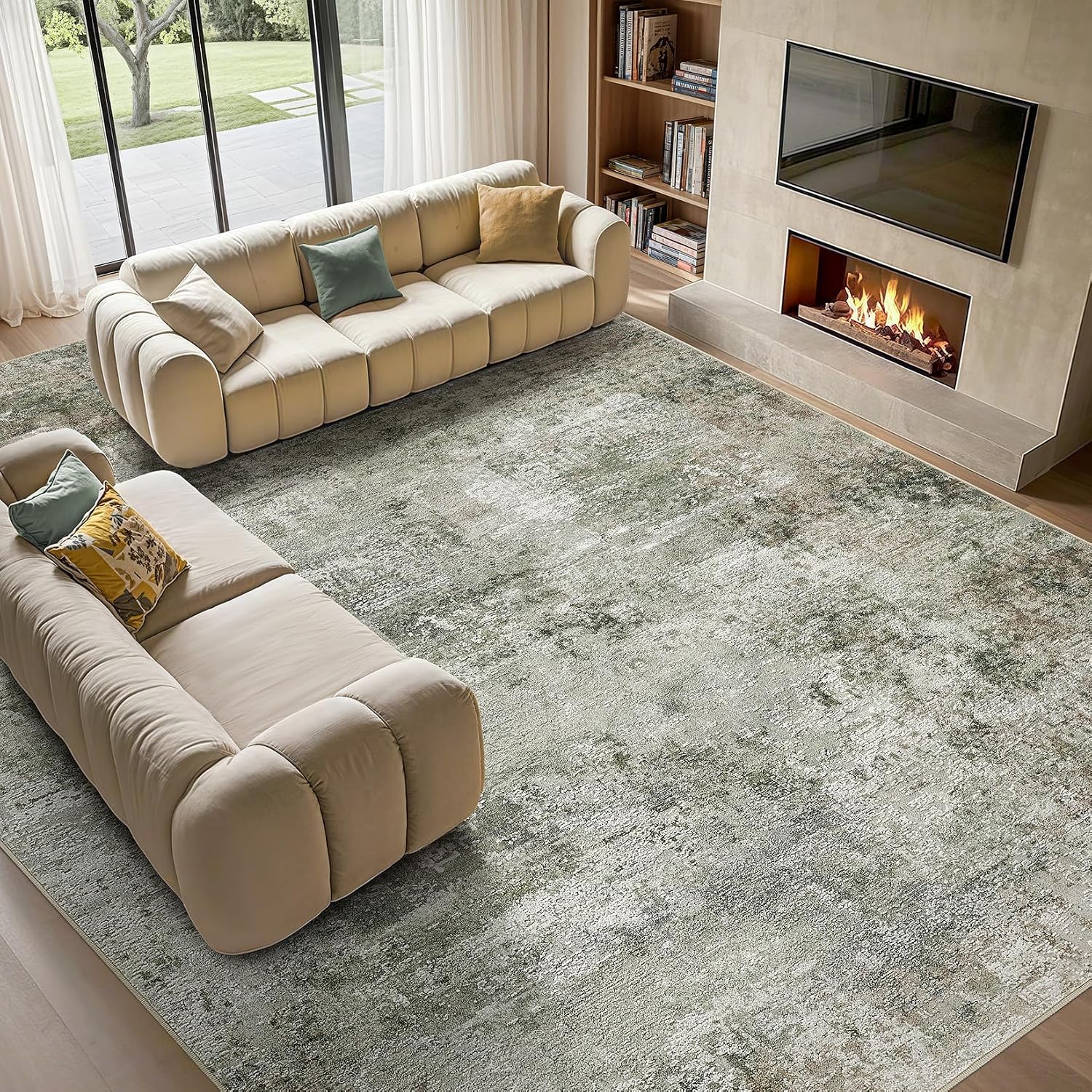 Tortania Area Rug Living Room Rugs - 10x12 Washable Large Soft Neutral Boho Moroccan Bohemian Farmhouse Rug Indoor Floor Carpet for Bedroom Under