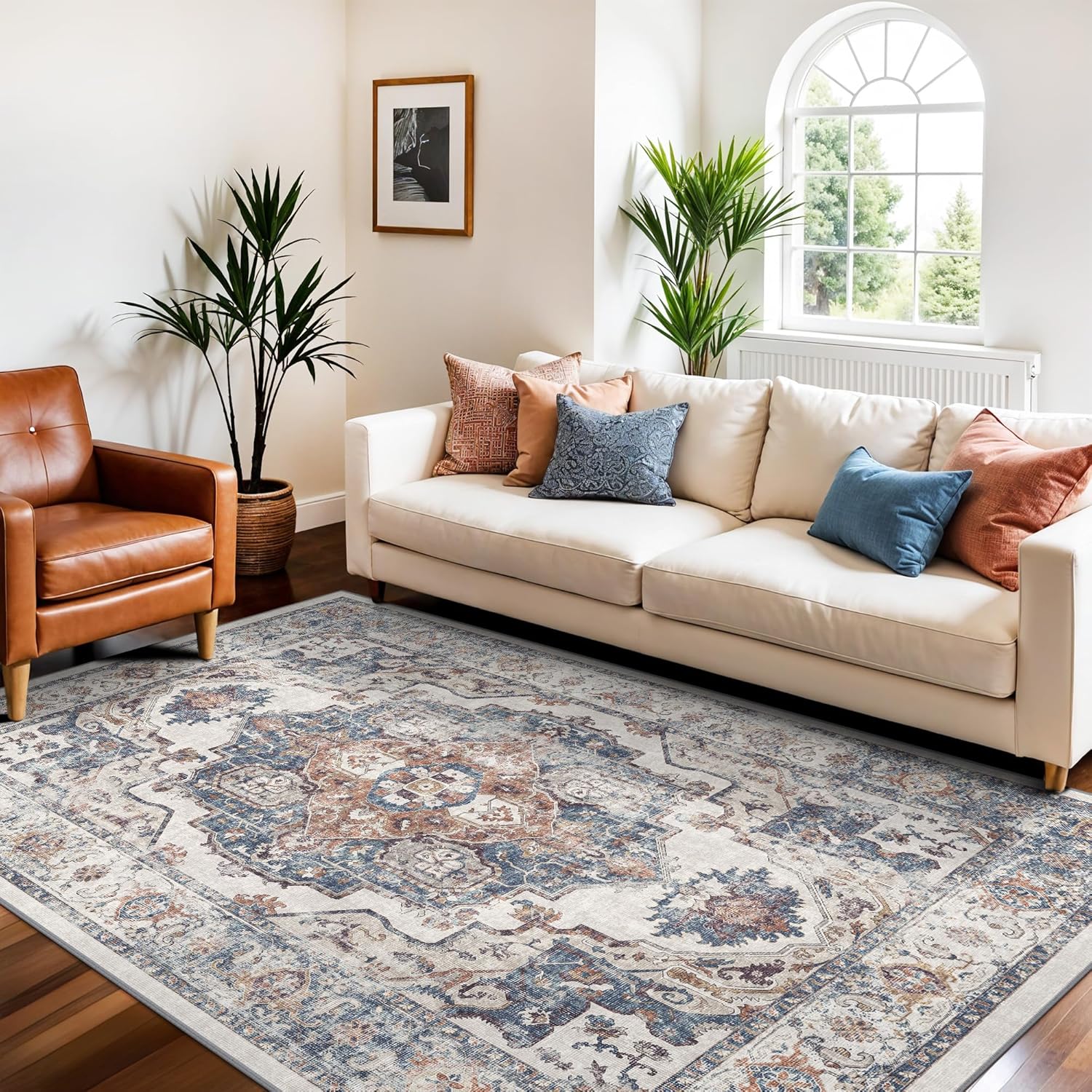 HY HAO YUN LAI Washable Large 9x12 Area Rug: Living Room Oriental Non Slip Soft Rugs Indoor Low Pile Stain Resistant Carpet for Bedroom Dining Room