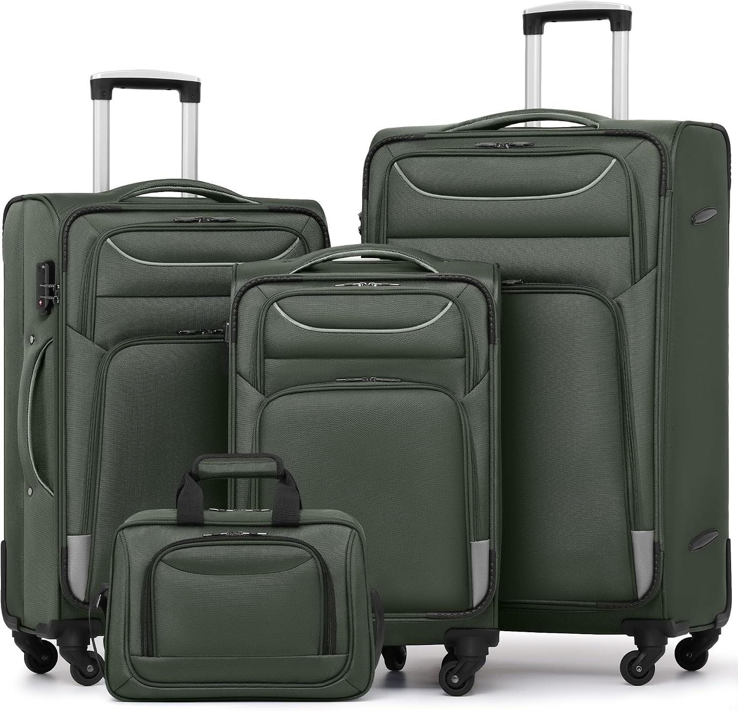Coolife Luggage 4 Piece Set Suitcase TSA Lock Spinner Softshell lightweight (black+red)