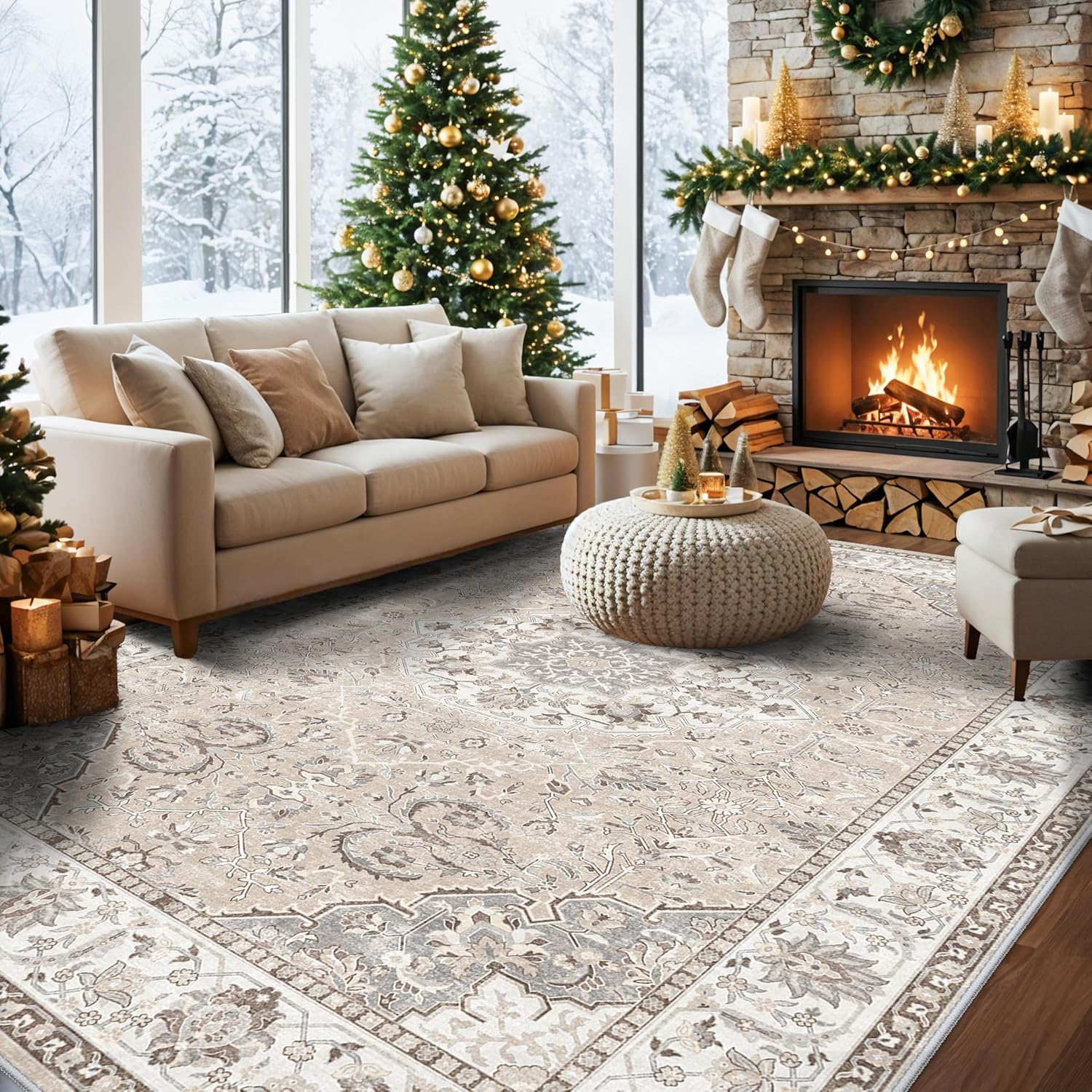 HY HAO YUN LAI Washable Large 9x12 Area Rug: Living Room Oriental Non Slip Soft Rugs Indoor Low Pile Stain Resistant Carpet for Bedroom Dining Room