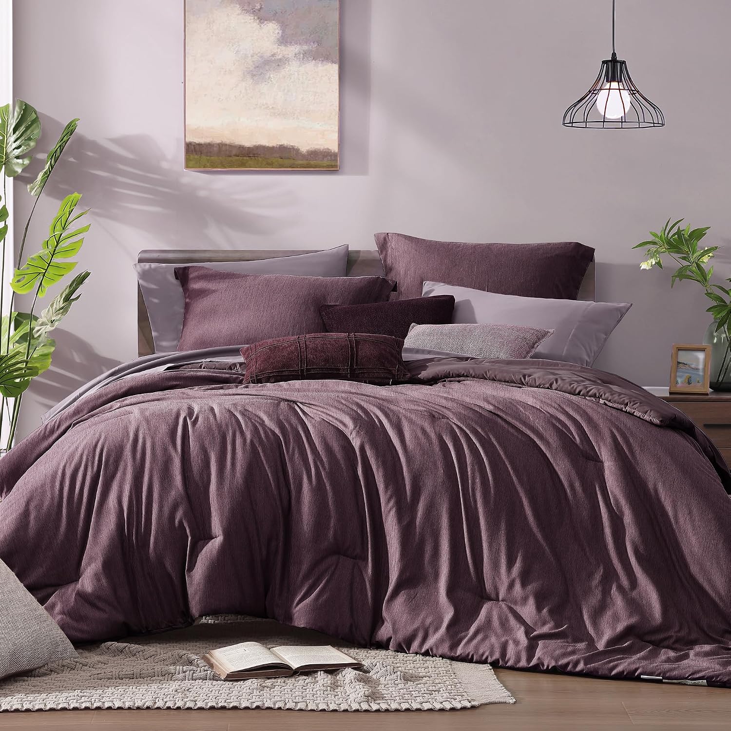 Monbix King Size Comforter Set, Olive Green King Bed Set Reversible, King Size Comforter Set 7 Pieces, Cationic Dyeing Bed in a Bag with Comforter