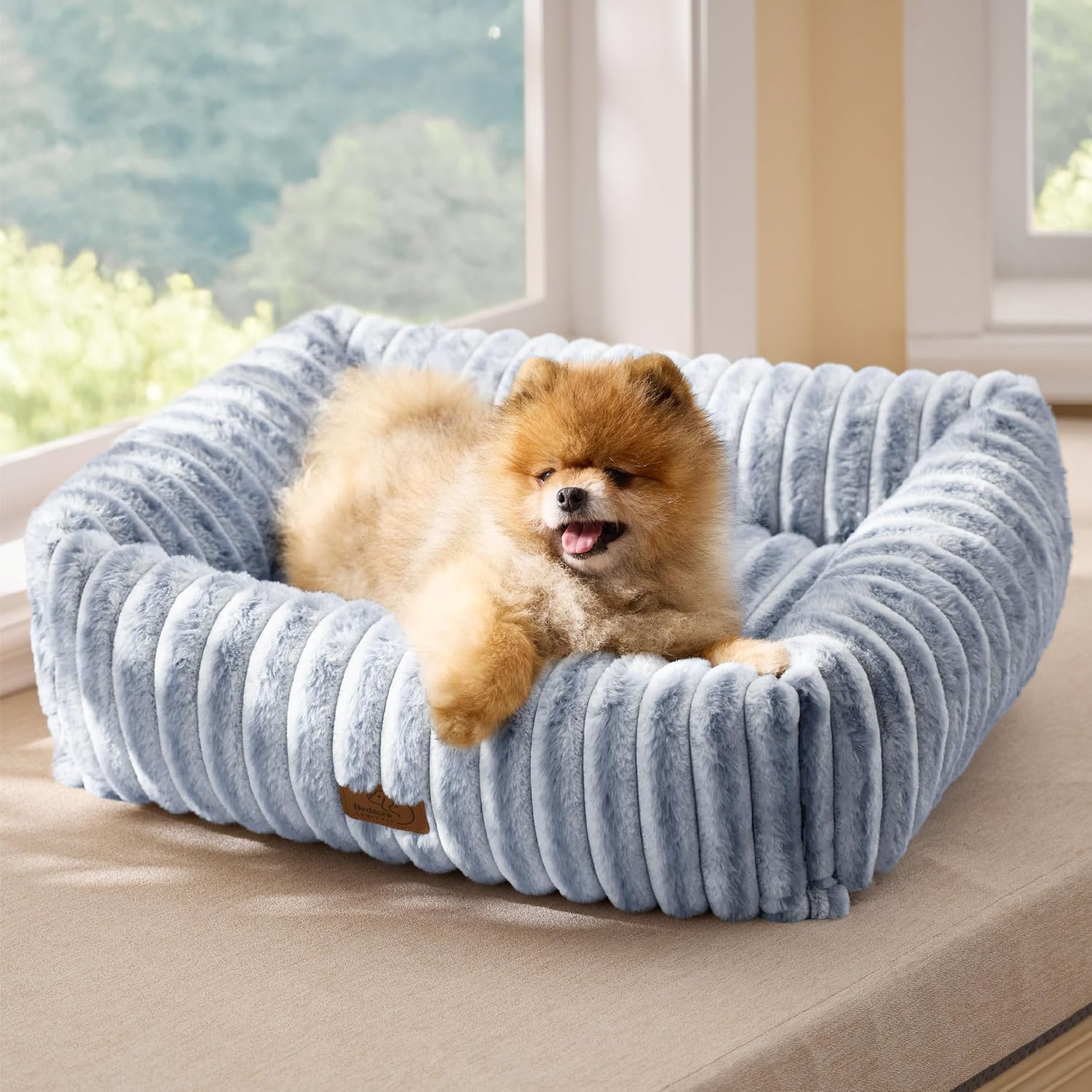 Bedsure ComfyFleece™ Cute Dog Beds Large Sized Dog Washable, 36in Blush Pink, Furry Big Square Pet Beds, Washable Aesthetic