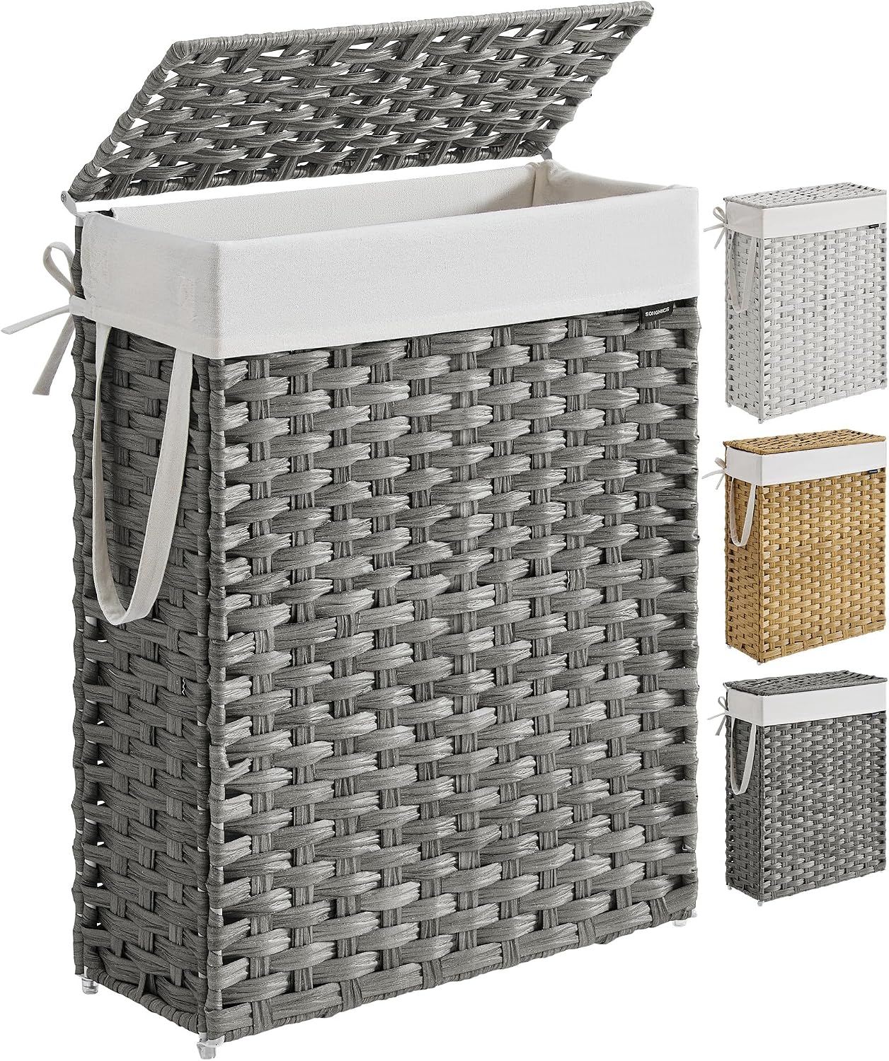 SONGMICS Laundry Hamper with Lid, 23.8 Gallon (90 L) Synthetic Rattan Clothes Laundry Basket with Lid and Handles, Foldable, Removable Liner