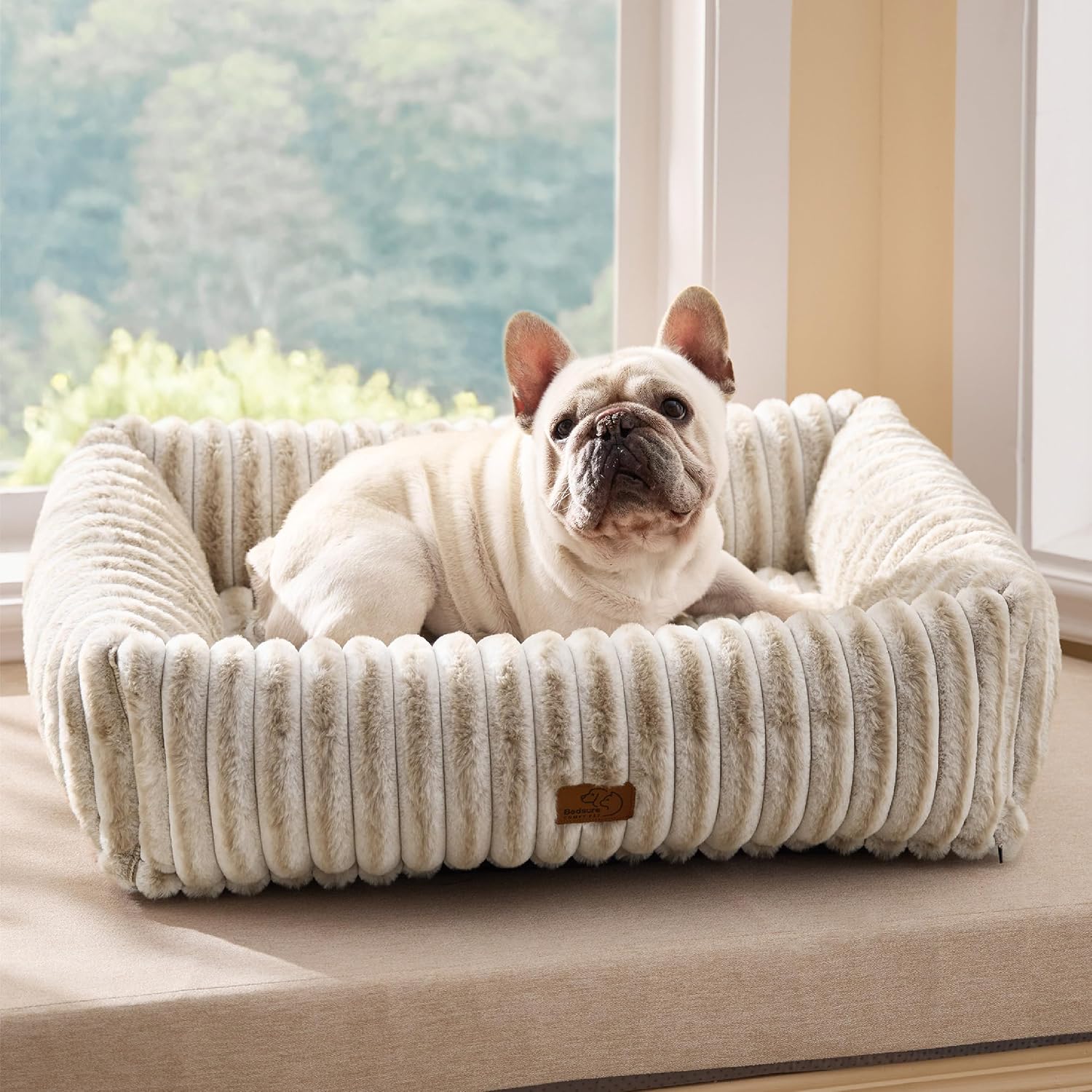 Bedsure ComfyFleece™ Cute Dog Beds Large Sized Dog Washable, 36in Blush Pink, Furry Big Square Pet Beds, Washable Aesthetic