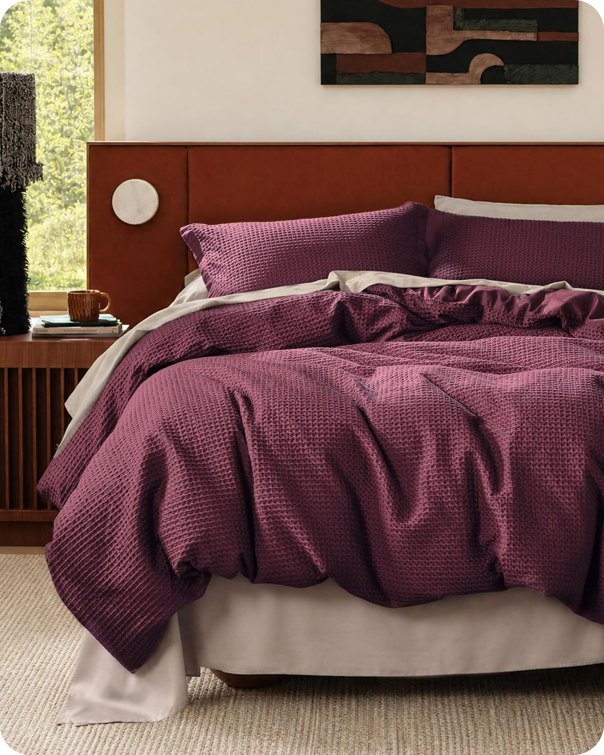 Bedsure Cotton Duvet Cover Queen - 100% Cotton Waffle Weave Coconut White Duvet Cover Queen Size, PureWoven Breathable Bedding Set for All Season