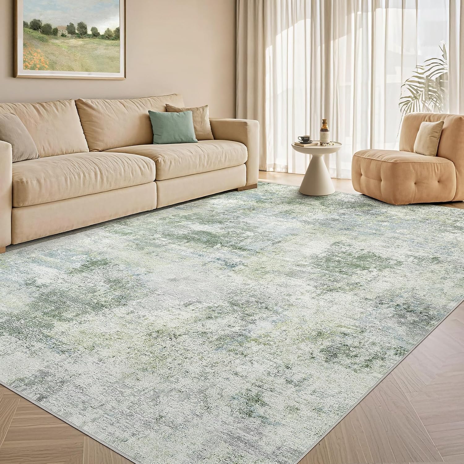 Tortania Area Rug Living Room Rugs - 10x12 Washable Large Soft Neutral Boho Moroccan Bohemian Farmhouse Rug Indoor Floor Carpet for Bedroom Under