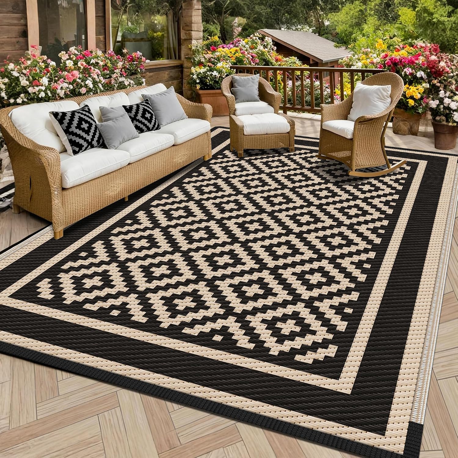 Kohree Outdoor Rug 9x12 Reversible, Waterproof Outdoor Plastic Straw Rug RV Patio Mat, Non-Slip Easy-Cleaning RV Outdoor Mat Carpet for Deck, Patio