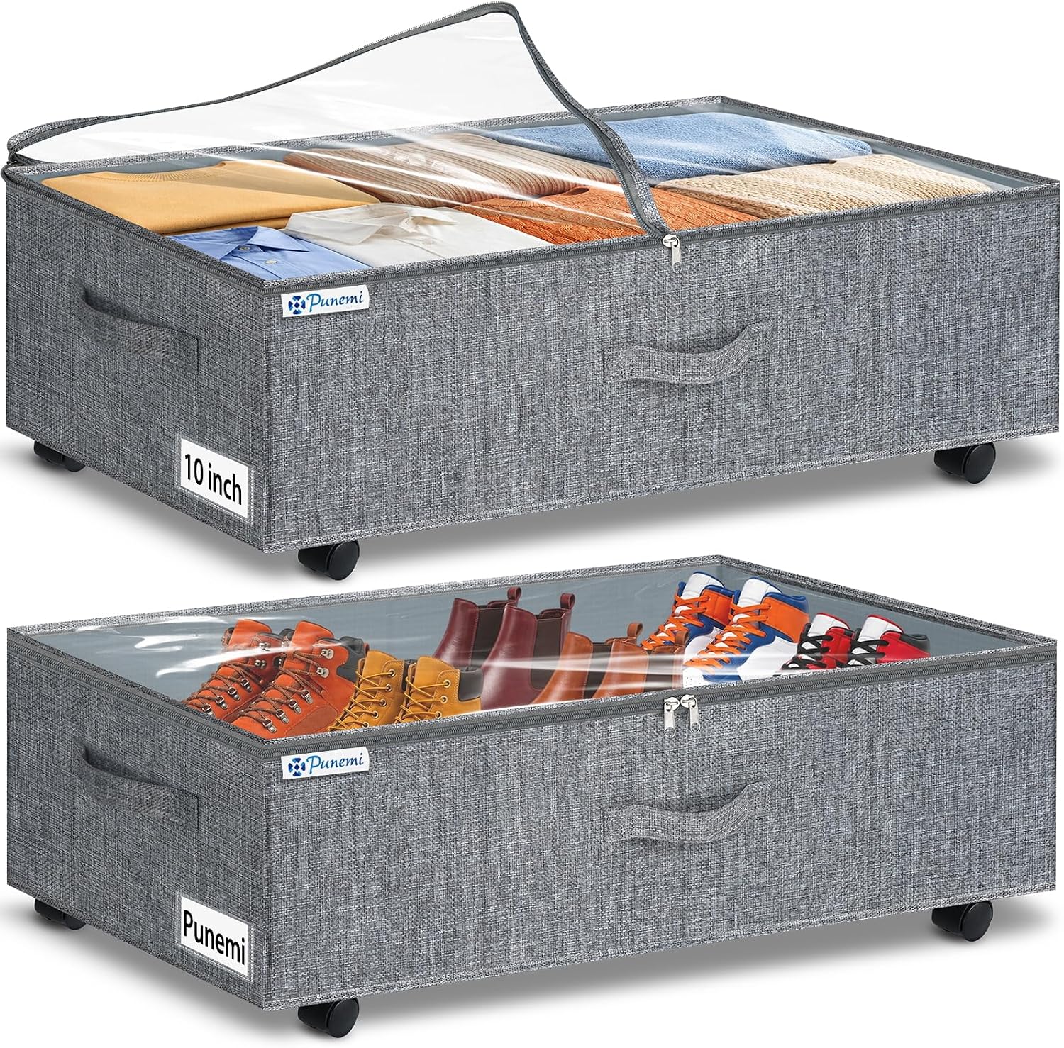 punemi 6 in Tall Under Bed Storage Containers with Firm Sides, 3Pack, Grey, Firm Sides, Top &Bottom, Stackable Design, for Blankets, Clothes and Toys