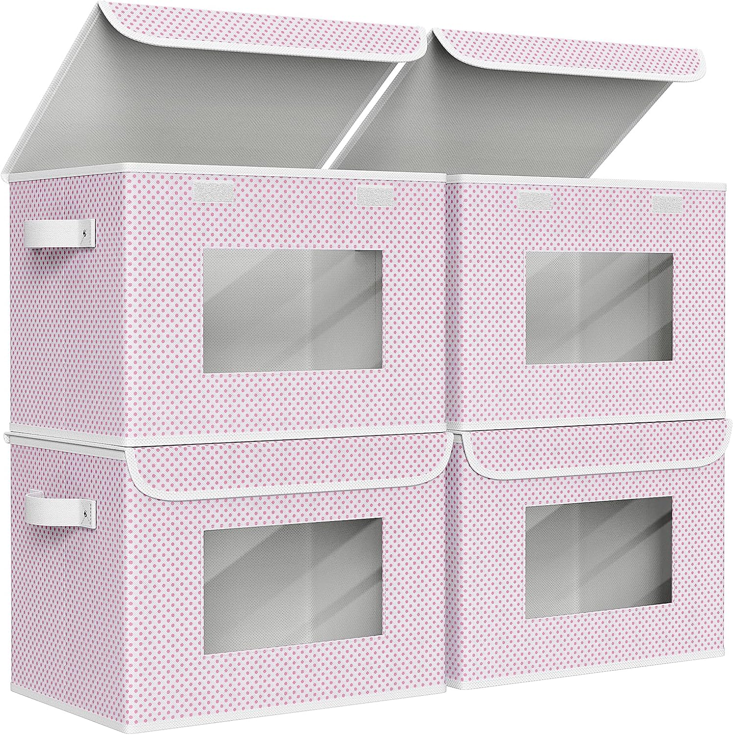 Univivi Fabric Foldable Storage Boxes 4-Pack Large Collapsible Stackable Storage Bins with Lids, Closet Organizers and Storage Cube Basket for Home