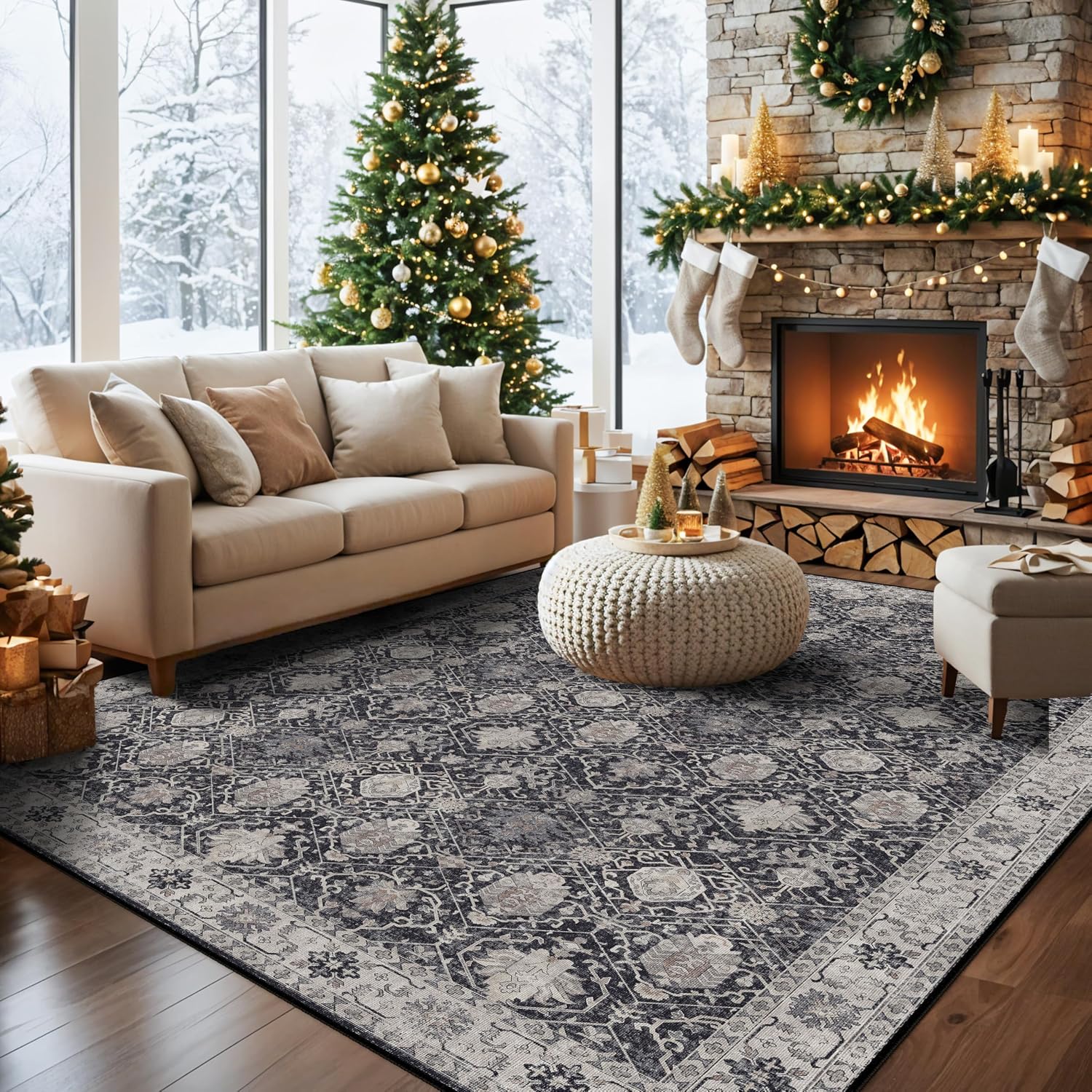 HY HAO YUN LAI Washable Large 9x12 Area Rug: Living Room Oriental Non Slip Soft Rugs Indoor Low Pile Stain Resistant Carpet for Bedroom Dining Room