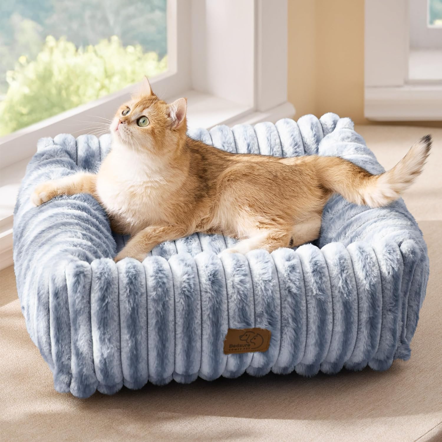 Bedsure ComfyFleece™ Cute Dog Beds Large Sized Dog Washable, 36in Blush Pink, Furry Big Square Pet Beds, Washable Aesthetic