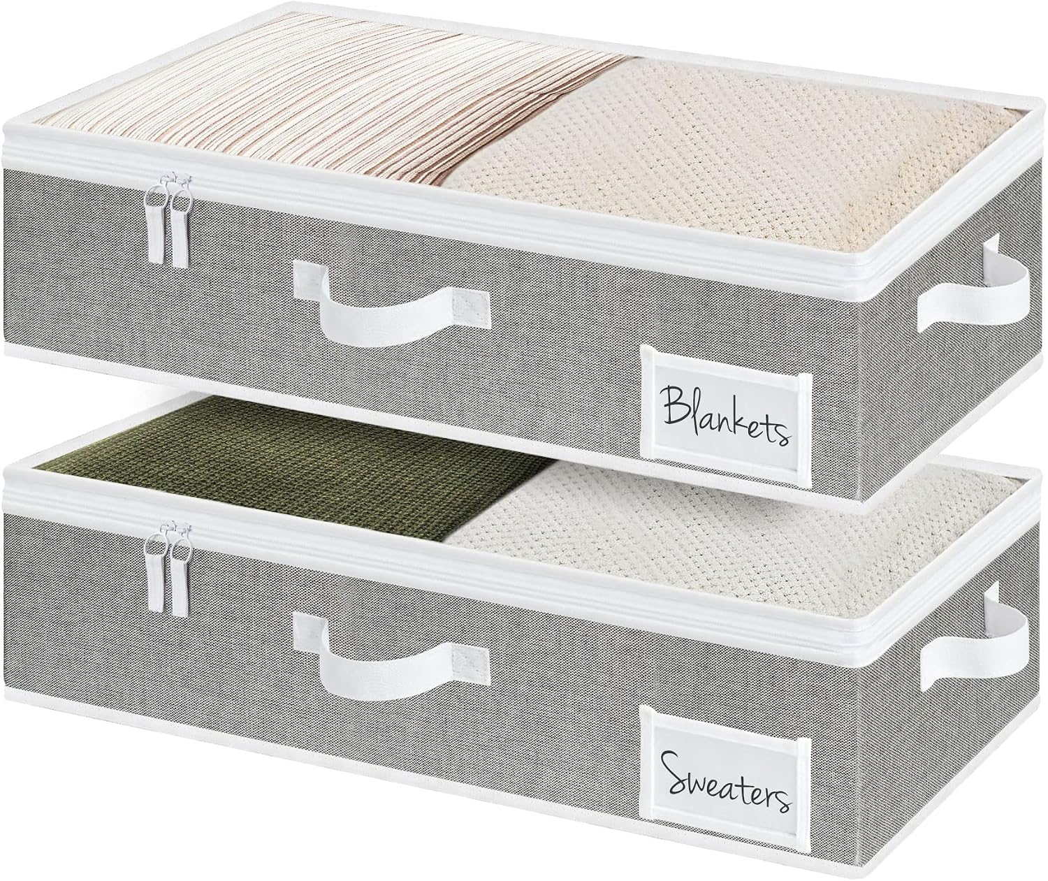 StorageWorks Large Under Bed Storage Containers with Handles and Label Holder, 2 Pack Ultra-thick Fabric Underbed Bins, Closet Organizer for Clothes