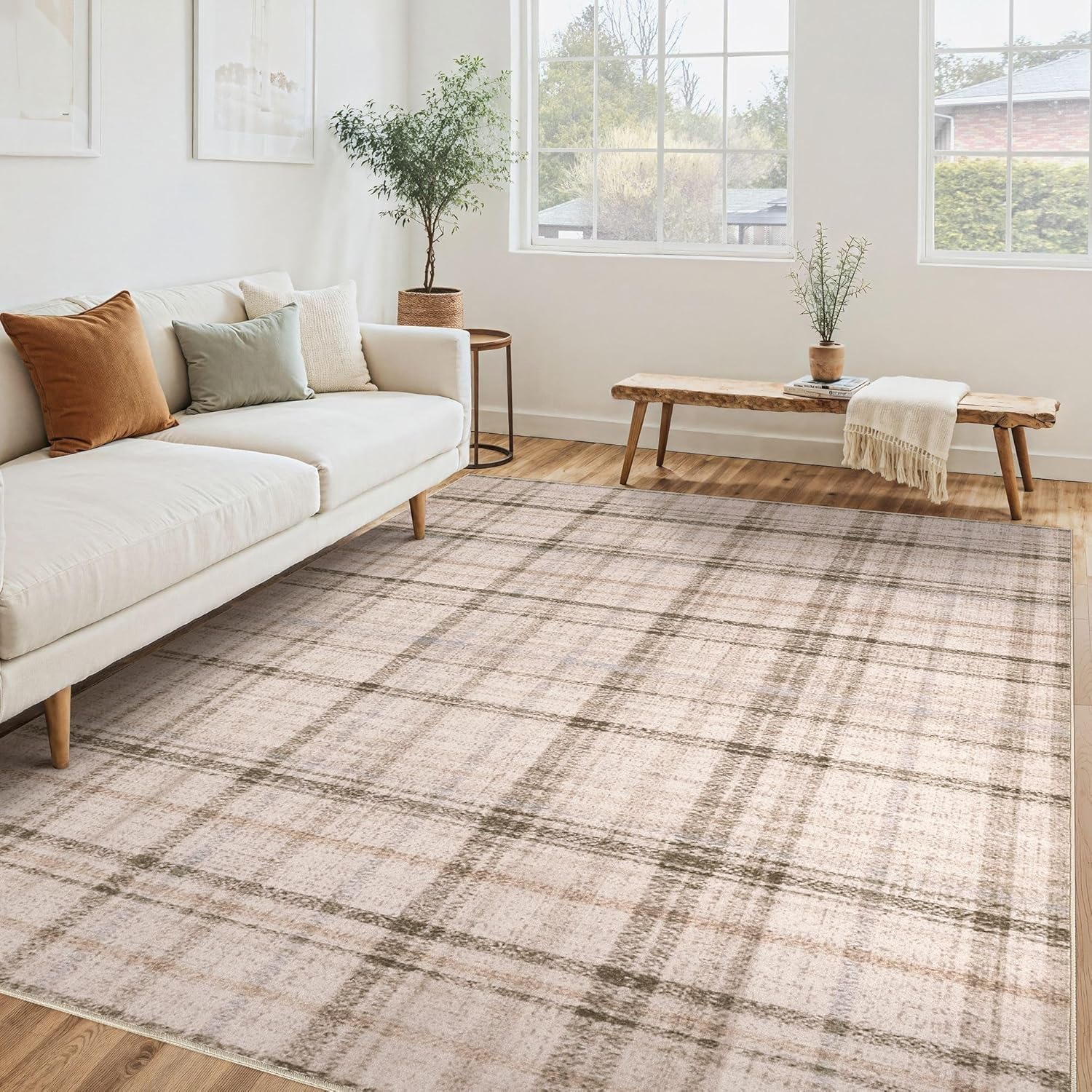 Tortania Area Rug Living Room Rugs - 10x12 Washable Large Soft Neutral Boho Moroccan Bohemian Farmhouse Rug Indoor Floor Carpet for Bedroom Under
