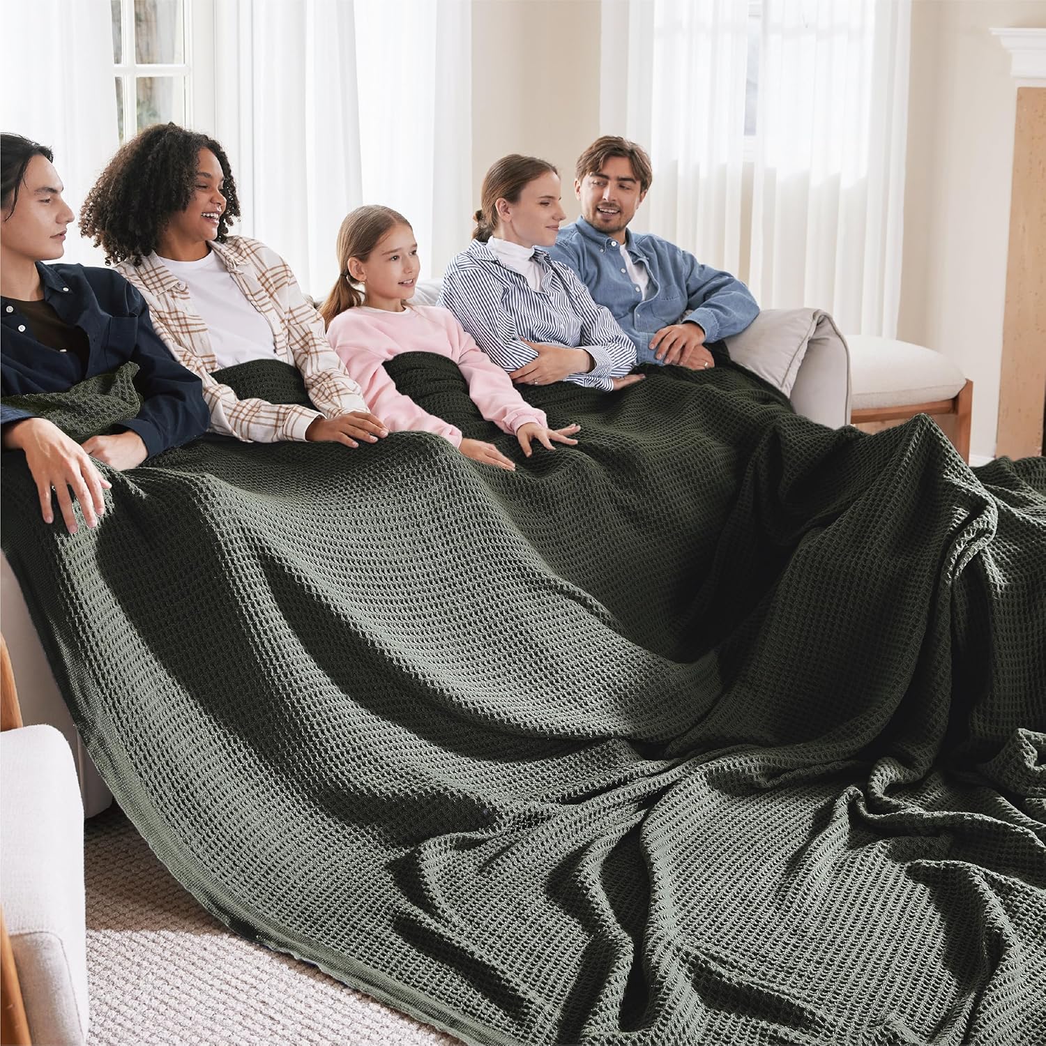 Bedsure 100% Cotton Blanket King Size for Bed - Cooling Breathable and Soft for Summer, Thick Cozy Waffle Weave Blanket Gifts for Women, White